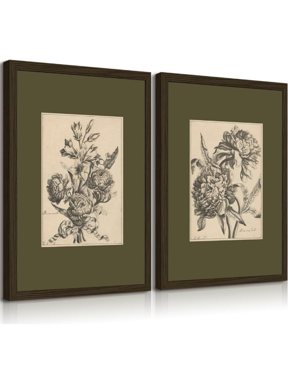 Sage Green Floral Canvas Art | Vintage Botanical Wall Decor | Peony Prints 12x16